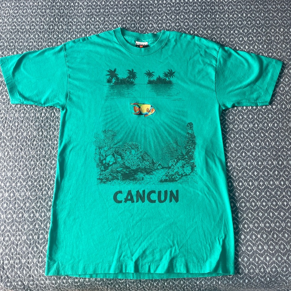 Vintage Teal Cancun Graphic T-Shirt Single Stitch Made in USA Size XL